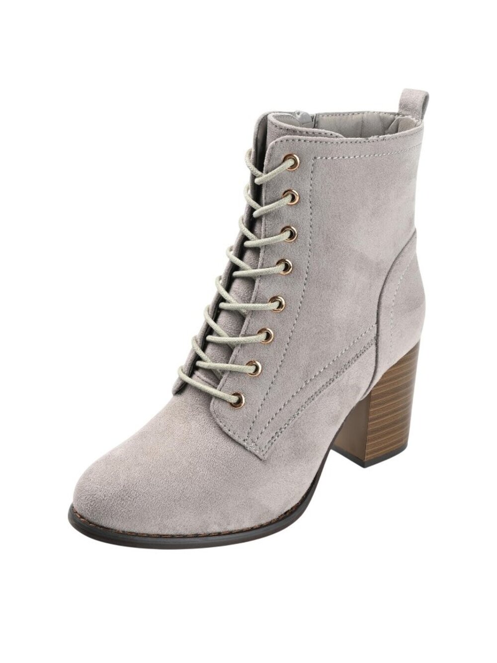 NWT Journee Collection Lace Up Block Heel Faux Suede Combat Boots BAYLOR Gray 9M